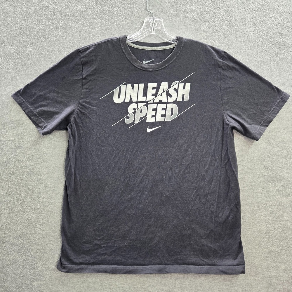 Nike Men Shirt XL Gray Logo Unleash Speed Graphic Short Sleeve Crew Neck Tee
